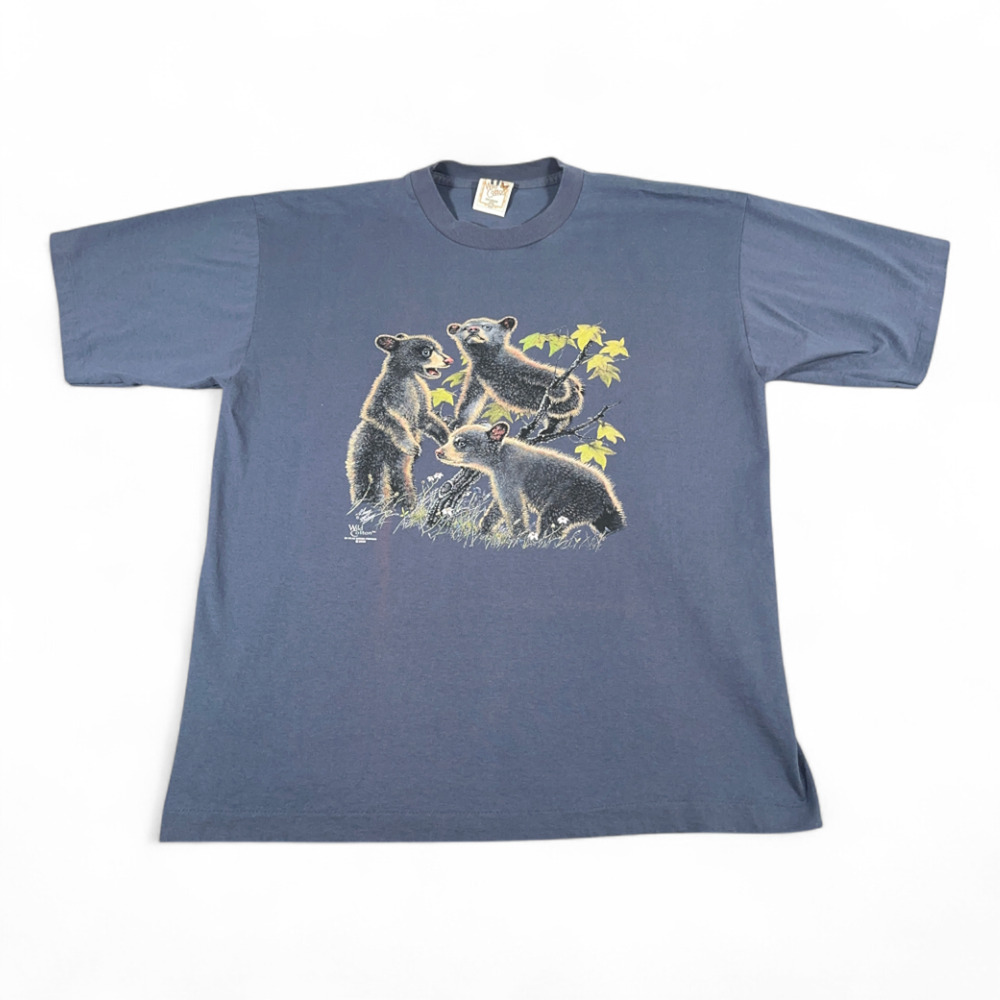 Vintage Bear Cub Shirt Adult EXTRA LARGE Blue Nature Diversity Art USA Made Y2K